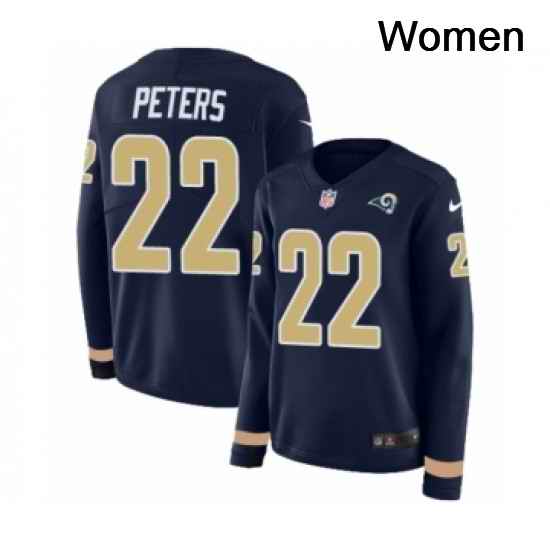 Womens Nike Los Angeles Rams 22 Marcus Peters Limited Navy Blue Therma Long Sleeve NFL Jersey